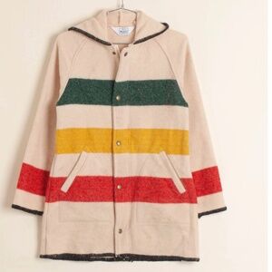 Rare Vintage Woolrich Hudson Bay 3 Point Striped Blanket Hooded Jacket Coat 90s